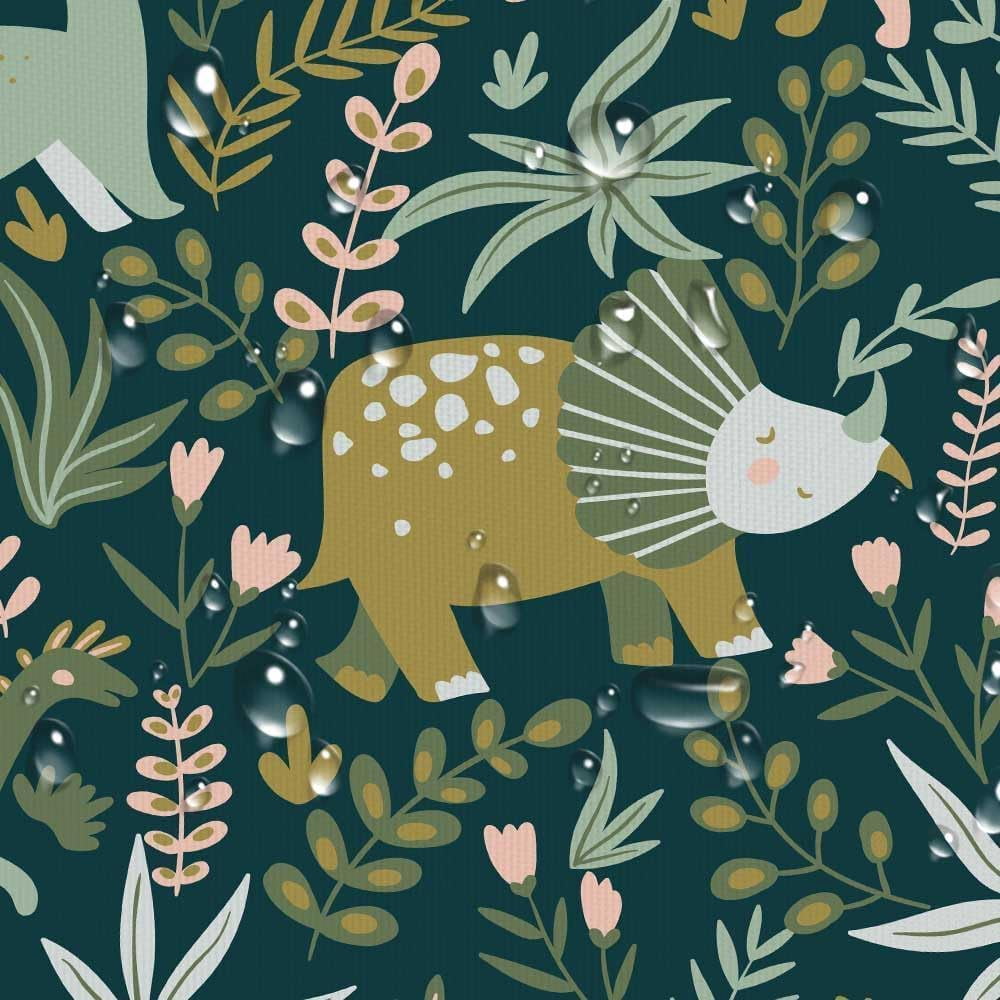 Kids Shower Curtains,Funny Dinosaur Shower Curtains, Cute Dinosaur for Boys Girls, Green Plant Leaf Flowers Colorful Bathroom Decor with Hooks Waterproof Fabric Polyester Bathtub Decorative