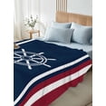 thumbnail image 4 of Navy Blue Red Stripe King Size Flat Sheet, Wrinkleproof & Fadeproof Cooling Flat Bed Sheet Only, Coastal Nautical Rudder Farmhouse Breathable Soft Bedding Top Sheets 105 x 98 Inches, 4 of 8