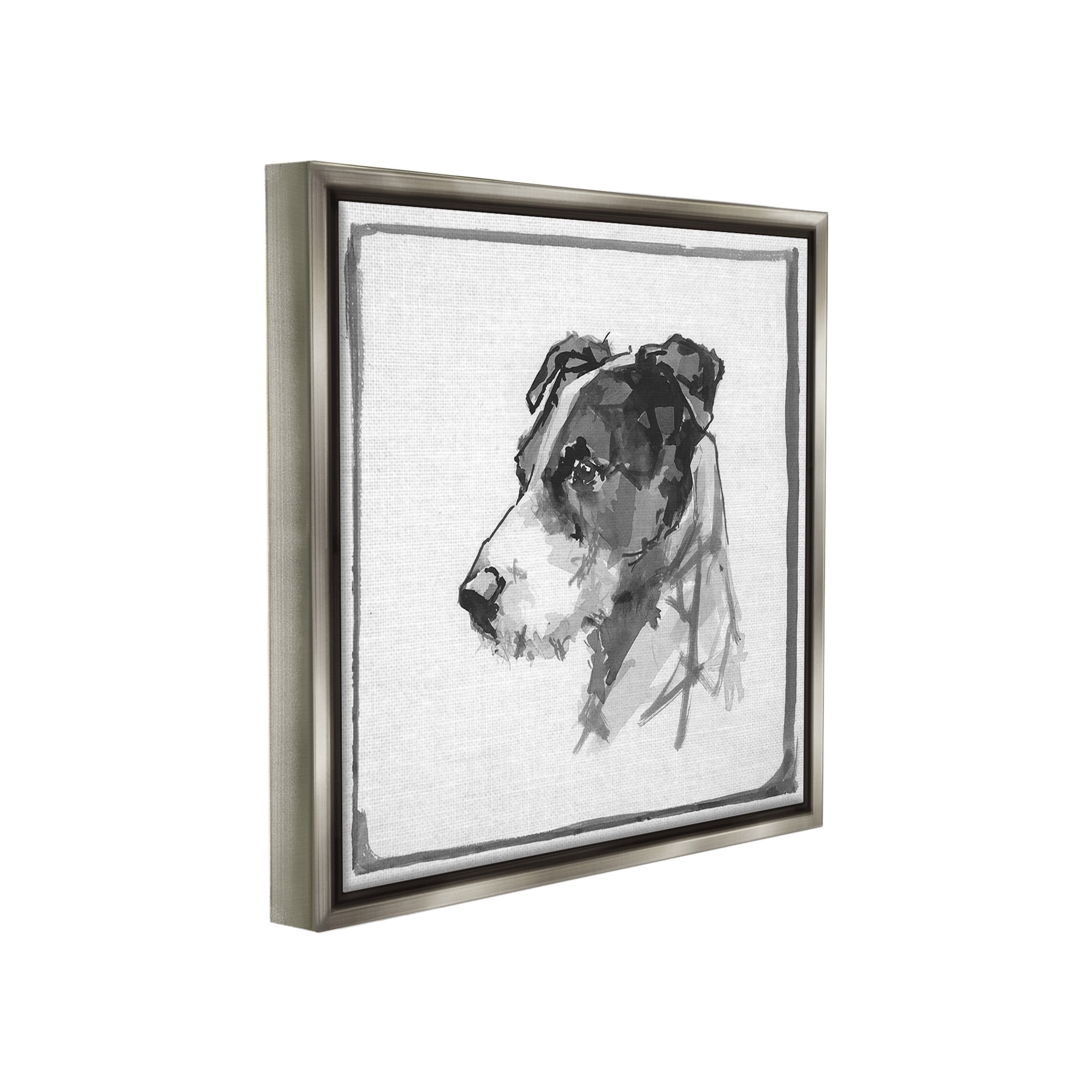 Stupell Industries Grey Dog Portrait Animals & Insects Painting Gray Floater Framed Canvas Art Print Wall Art, 18 x 18