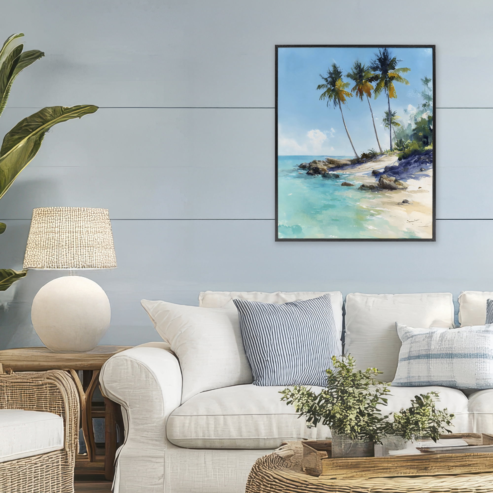 Stupell Industries Rocky Tropical Shore Black Framed Giclee Art, design by Franklyn Gregory