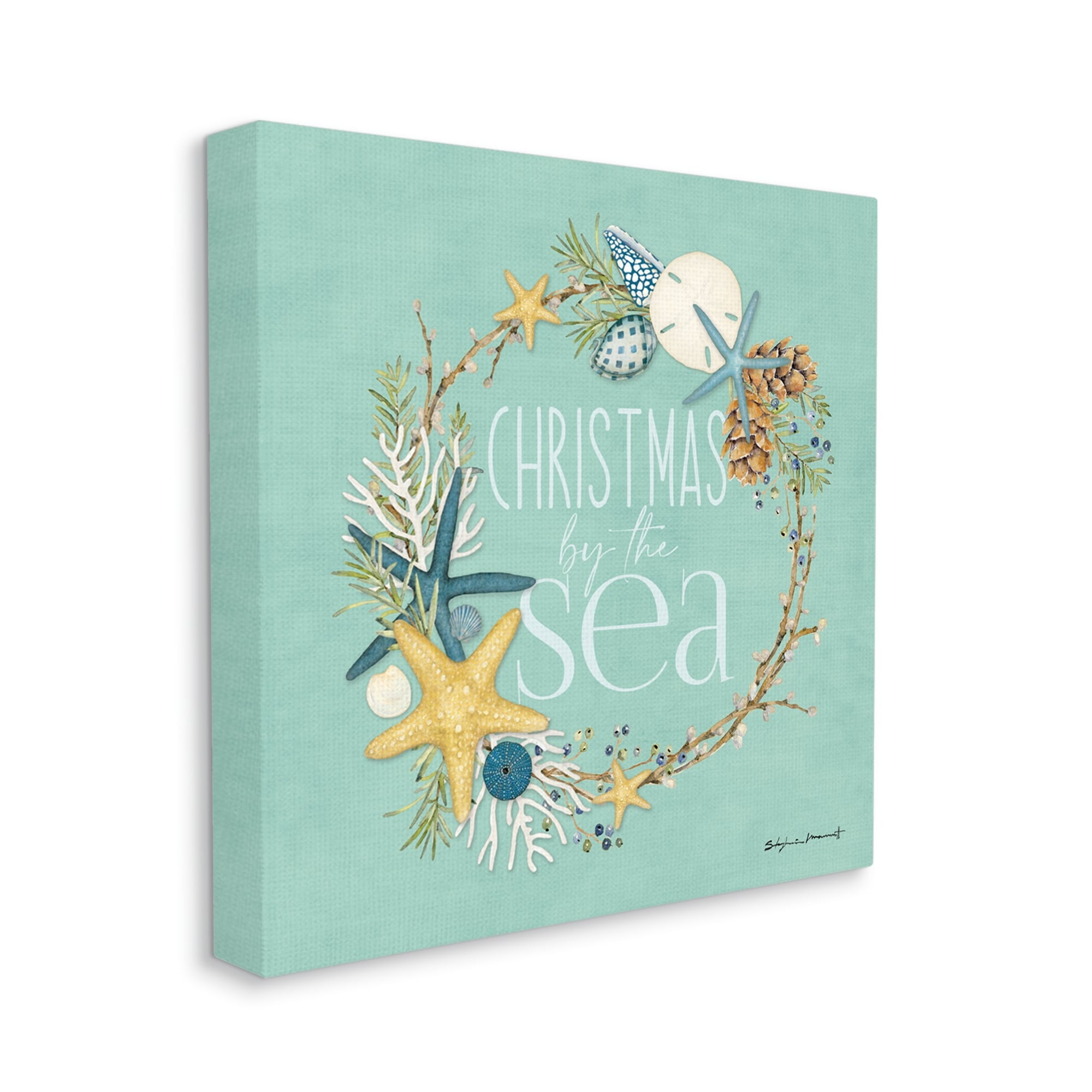 Stupell Industries Christmas By The Sea Wreath Holiday Painting Gallery Wrapped Canvas Print Wall Art