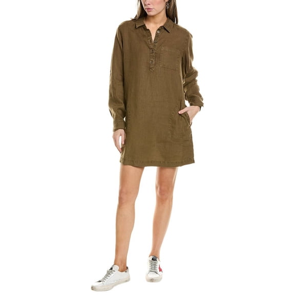 Michael Stars womens Eleanor Linen Utility Shirtdress, XS, Green