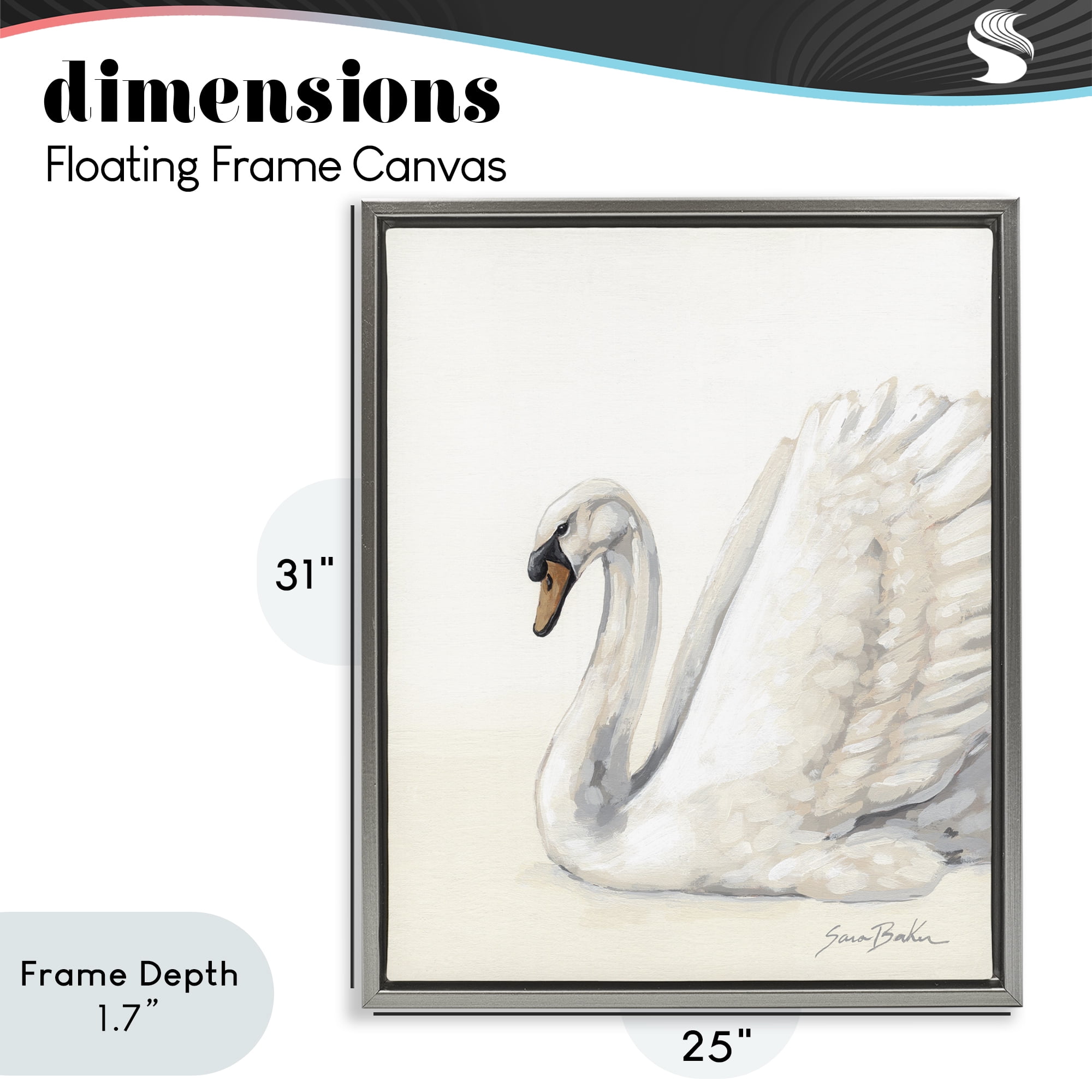 Stupell Industries White Swan in Repose Gray Framed Floater Canvas Wall Art, design by Sara Baker