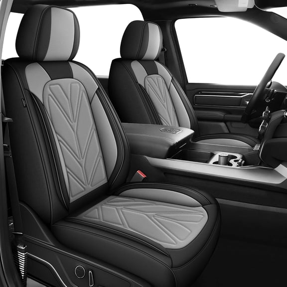 HQBQBUG Full Set 5-Seats Seat Covers Custom Fit for Seat Covers Fit for Dodge Ram 1500 2500 3500 2002-2026 - Waterproof Faux Leather Car Seat Cover (Curved Bench)