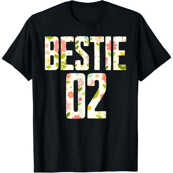 Bestie 1 Bestie 2 Matching Best Retro Flower Twinning Friend T-Shirt men and women can wear, black, white, gifts