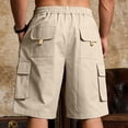 thumbnail image 4 of PIMSSY Men Shorts Outdoor Loose Fit Stretch Casual Pocket Workwear Beach Sports Shorts Solid Color Summer Male Breathable Bottoms, 4 of 9