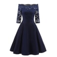 thumbnail image 2 of JINMGG Womens Plus Size Clearance $5 Women New Vintage Lace Patchwork Off Shoulder Cocktail Party Retro Swing Dress Navy L, 2 of 7