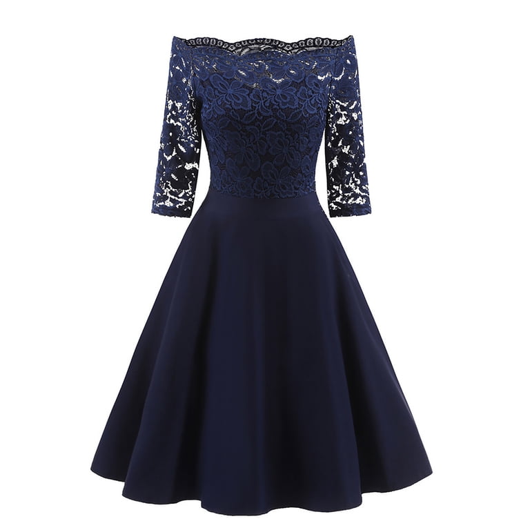 navy lace swing dress MIUSOL Sweetheart Neck Floral Lace Ruffle Trim Semi Formal Party Swing  Dress,Homecoming Dress,For Birthday,Wedding Guest,Dinner