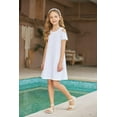 thumbnail image 3 of Oudiya Girl's Swing Dress Summer Solid Off Shoulder Short Sleeve with Pockets White for 13-14Y, 3 of 9