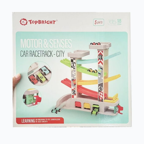 Teababy Wooden Glide Track Race Car Set with Slide & Parking Garage – Interactive DIY Racetrack Toy for Kids Ages 4-6, Promoting Creativity & Active Play, Durable Safe Design, Global Popularity