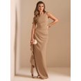 thumbnail image 6 of Khaki One Shoulder Ruched Wrap Maxi Dress With Asymmetrical Ruffle Hem And Draped Detail, 6 of 7