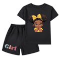thumbnail image 3 of Piuwrlz Boys Girls Short Sets Kids Summer Outfit Set Printed Round Neck Tight Shirt T-Shirt and Shorts Set Black Size 7 Years, 3 of 4