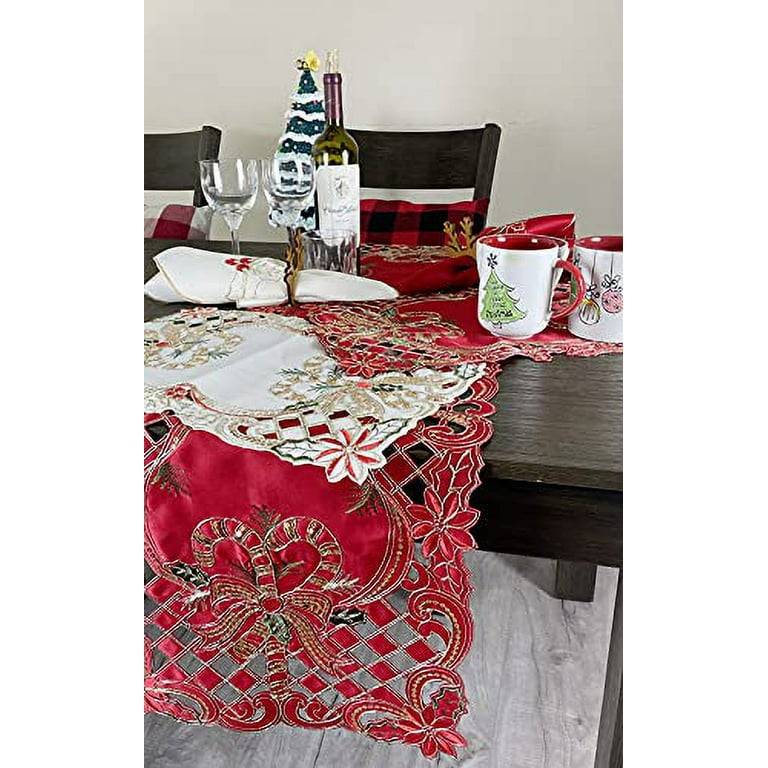 Christmas Cloth Napkins 20 x 20 Inch,Ribbons Holly and Berry Xmas Winter  Party Dinner Decoration Washable Napkins Set of 6,60 X 104，Rectangle,Multi  