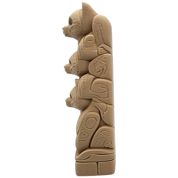 3 Bear Totem Pole Figurine Wood-Style Vertical Totem Sculpture with Tribal-Inspired Bear Faces 3D Printed