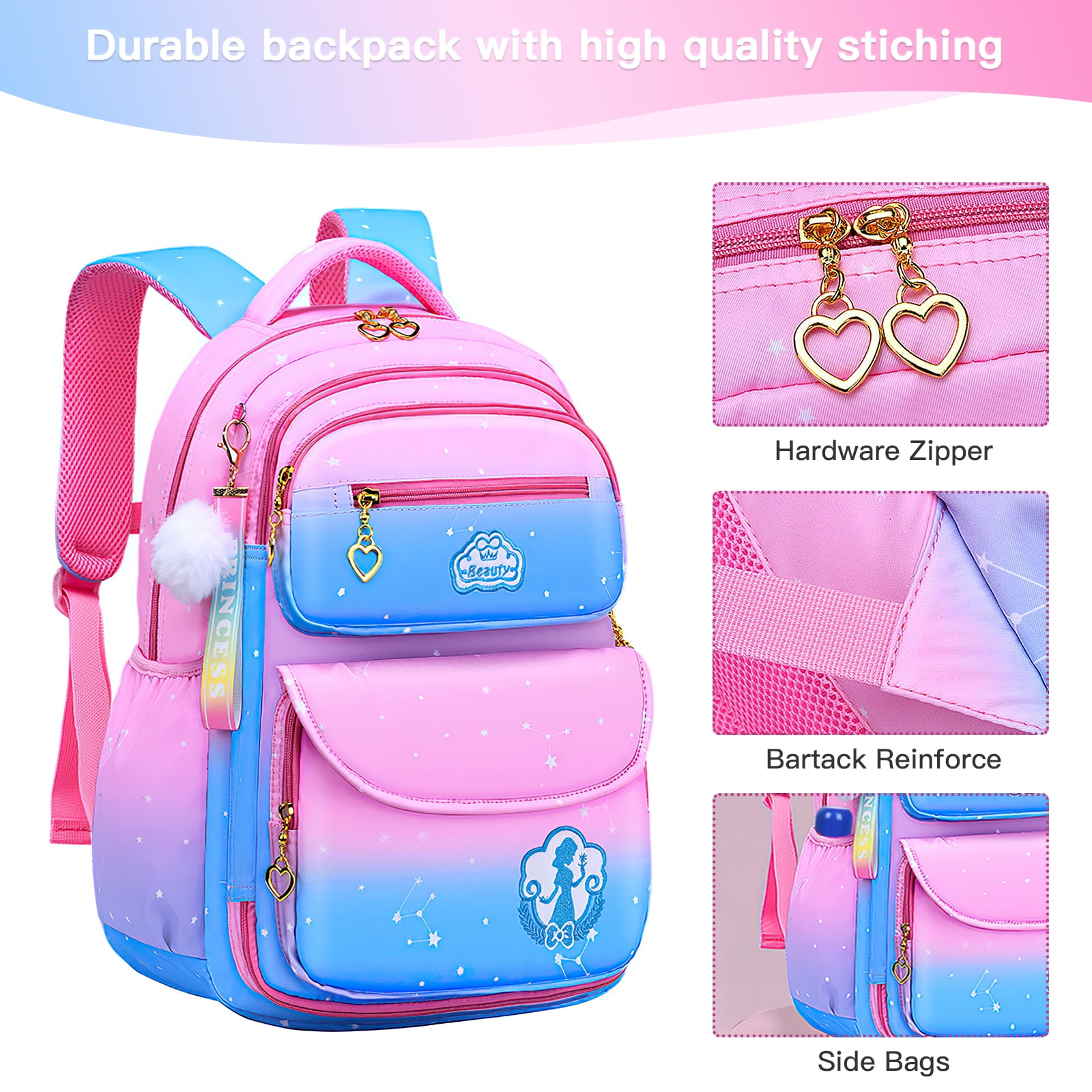 Kadyn 16" Kids Backpacks,Waterproof Princess School Bag for Girls, Children School Bags with Lunch Bag, Pink Kadyn 16" Kids Backpacks,Waterproof Princess School Bag for Girls, Children School Bags with Lunch Bag, Pink