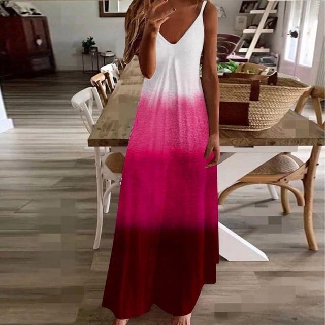 FcBaudy Camisole Sans Manches Col en V, Robes d'Été pour Femmes, Robes Sans Manches Mode Imprimée Bretelles Robes Femmes