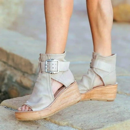 

absuyy Women s Platform Sandals Casual Wedges Fish Mouth Roman Summer Slide Sandals #326 Gray
