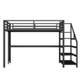 thumbnail image 6 of Queen Size Metal Loft Bed with Desk & Storage Stairs - LED Lights, USB Ports & Multifunctional Iron Nets, Noise-Free No Box Spring Needed,Black, 6 of 19
