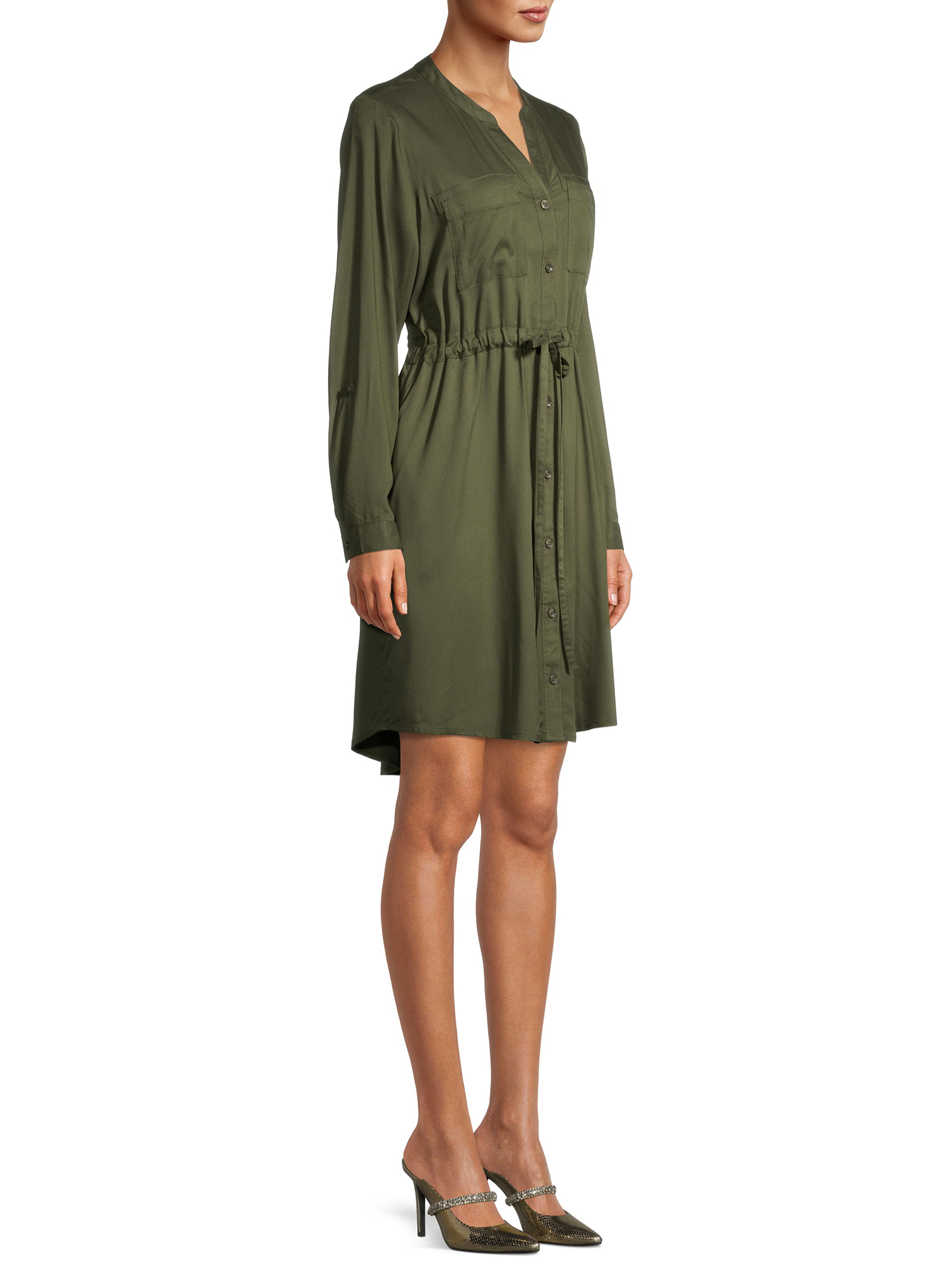 Time and True Women's Woven Utility Shirt Dress