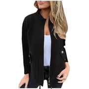 Ovingeta Wool Coat for Women Cropped Trench Coats Jacket Full Zip Outwear Pockets Peacoat Winter Overcoa Shacket Jackets