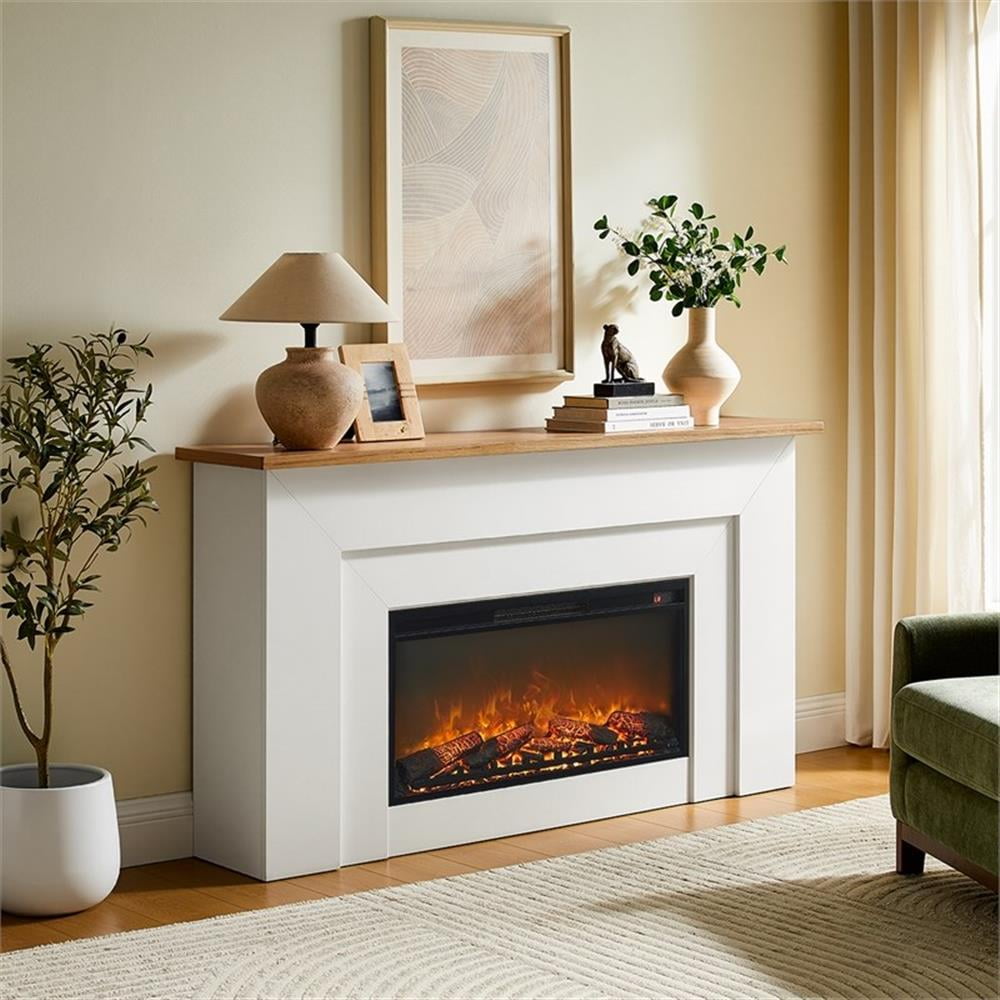 Bowery Hill 64" Wood Landscape Electric Fireplace in White and Oak