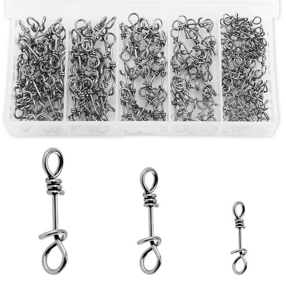150-Pack Fly Fishing Snaps Twist Clips, 3 Sizes Stainless Steel Quick Change Lure Snaps No Knot Clip Quick Snap Fast Snap Lure Connector for Jigs Lures Fishing Clips Swivels Terminal Tackle