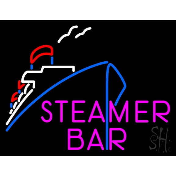 Steamer Bar Boat LED Neon Sign 24 x 31 - inches, Black Square Cut Acrylic Backing, with Dimmer - Bright and Premium built indoor LED Neon Sign for Décor, Travel agency, Storefront.