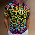 thumbnail image 2 of Neon Rainbow Leopard Print Men Zipper T-shirt Summer Casual Short Sleeve T-shirt Top, 2 of 7