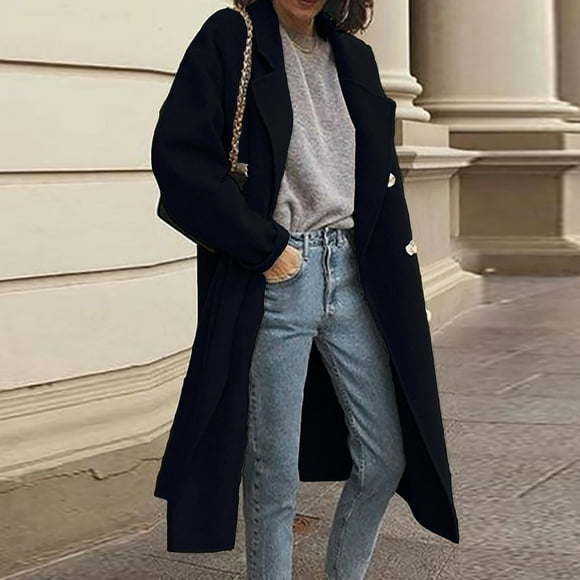 TIMIFIS Womens Fall Fashion Women's Big Notch Lapel Single Breasted Mid-Long Wool Blend Coat Trench Coats For Women