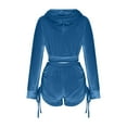thumbnail image 5 of 2 Piece Sets for Women Solid Color Sweatsuit Velour Tracksuits Womens Zip Hoodie Shorts Set Long Sleeve Track Suits (Blue L), 5 of 5