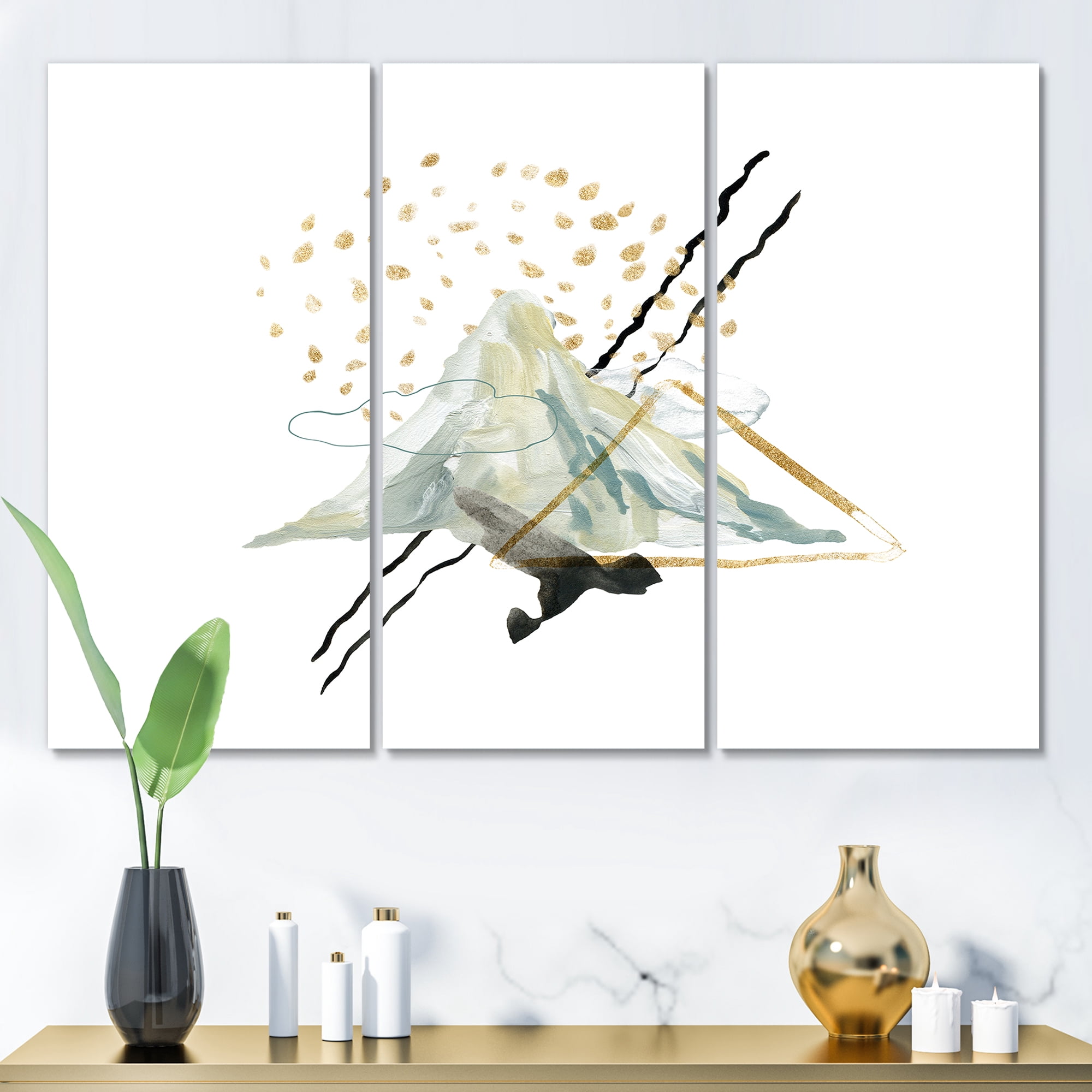 Designart ' Mountain Sky With Gouache Of Abstract Landscape ' Modern Canvas Wall Art Print