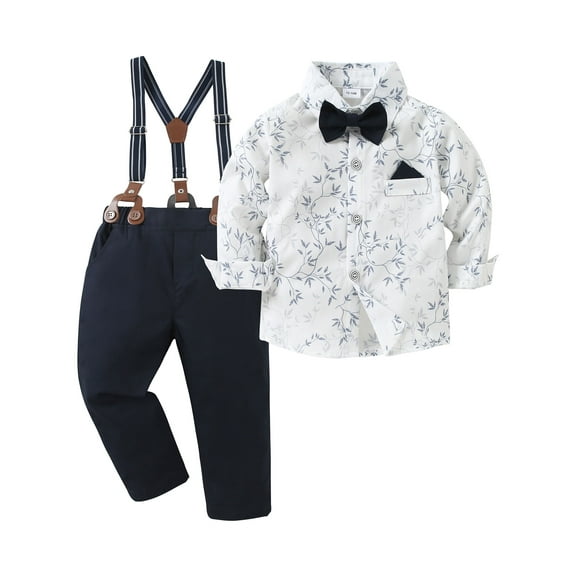 CARETOO Baby Boy Clothes Suit Toddler Summer Formal Shirt Bowtie Suspender Gentleman Wedding Outfit