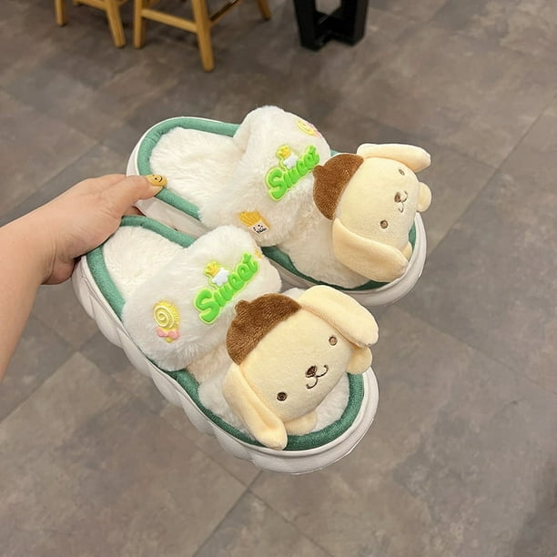 Ruun nuevo sanrio invierno Zapatillas de felpa dedos abiertos kawaii anime kuromi mymelody Cinnamoroll suave y grueso ropa de abrigo de dibujos animados zapatos para el hogar