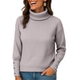thumbnail image 5 of Textilo Turtleneck Sweater Women Chunky Long Sleeve Knitted Pullover Sweaters Comfy High Low Hem 2025 Fall Winter Trendy Top Gray 11, 5 of 5