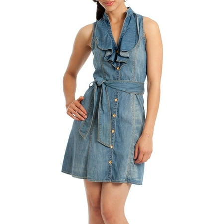 Susie Rose - Juniors Plus Belted Ruffle Front Halter Dress