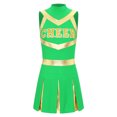 thumbnail image 3 of inhzoy Women's Cheerleading Uniforms Metallic Cheer Leader Pleated Leotard Dress Green M, 3 of 7