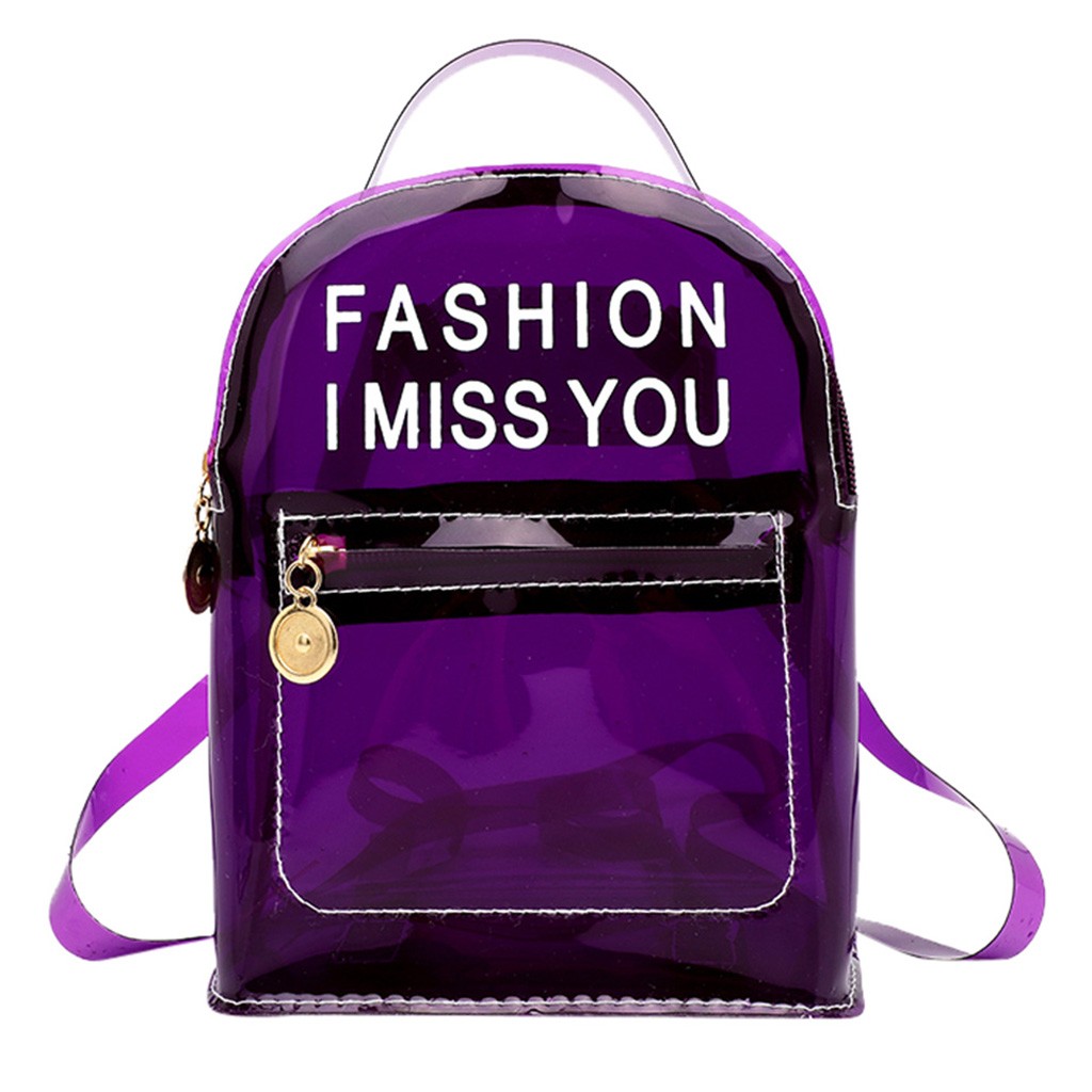 Fashion Women Students Beach Solid Color Transparent Bag Backpack