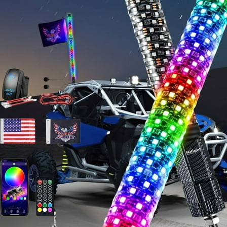 Nilight LED Fat Whip Light 1PC 3FT RGB Lighted Antenna Whips with Remote & App Control DIY Chasing Patterns Brake Reverse Lights for ATV UTV Polaris RZR Can-am Dune Buggy Pickup Trucks Jeep