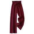 thumbnail image 3 of Women's Soft Polyester Elastic Waist Loose Pants, Solid Color Bow Tie Design, Flattering Casual Fit, Versatile Summer Work Smart Casual & Daily Errands Wear, Comfortable Wide Leg, 3 of 6