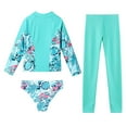 thumbnail image 4 of YONGHS Kids Girls Rash Guard Long Sleeve Swimshirts with Briefs Pants Swimsuit Beach Swimwear Set Palm Leaves 14, 4 of 5
