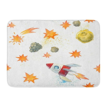 Star Rocket 2 Door Storage (GODPOK Planet with Rocket Moon Asteroids and Stars Cute Watercolor with Space Objects Childish Spaceship Rug Doormat Bath Mat 23.6x15.7)