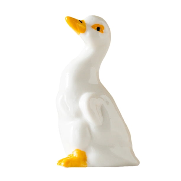 Estatua de pato de cerámica, linda mini figura de pato, escultura de animal pequeño para decoración del hogar, oficina, escritorio, jardín y porche.
