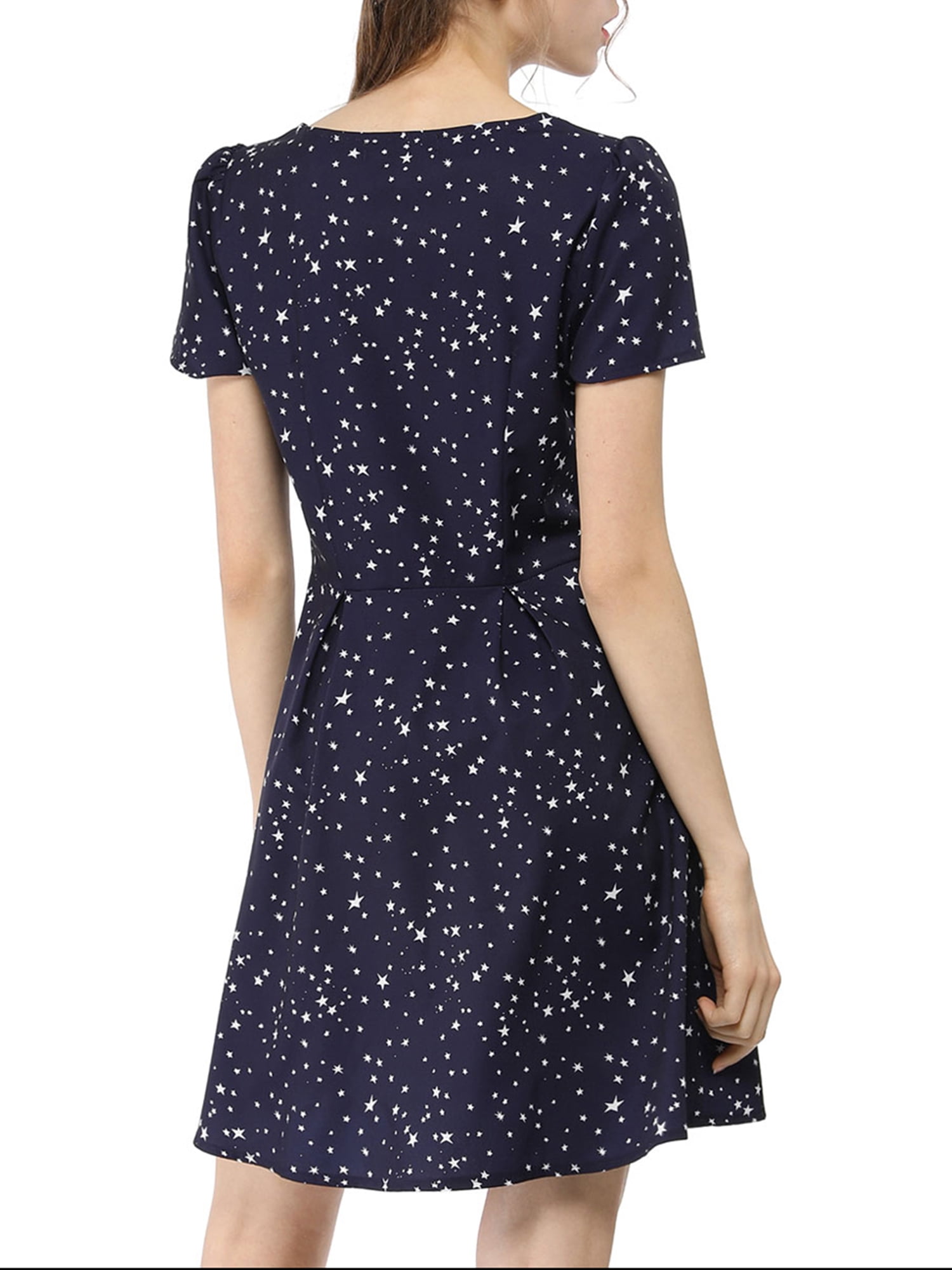 DARING DIVA Square Neck Short Sleeve Print A-Line Dress XL Blue-Stars