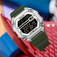 thumbnail image 2 of Digital Watches for Men Women Waterproof Unique Rectangle Watch Stopwatch Countdown Alarm Analog Silicone Strap Transparent Case, 2 of 7