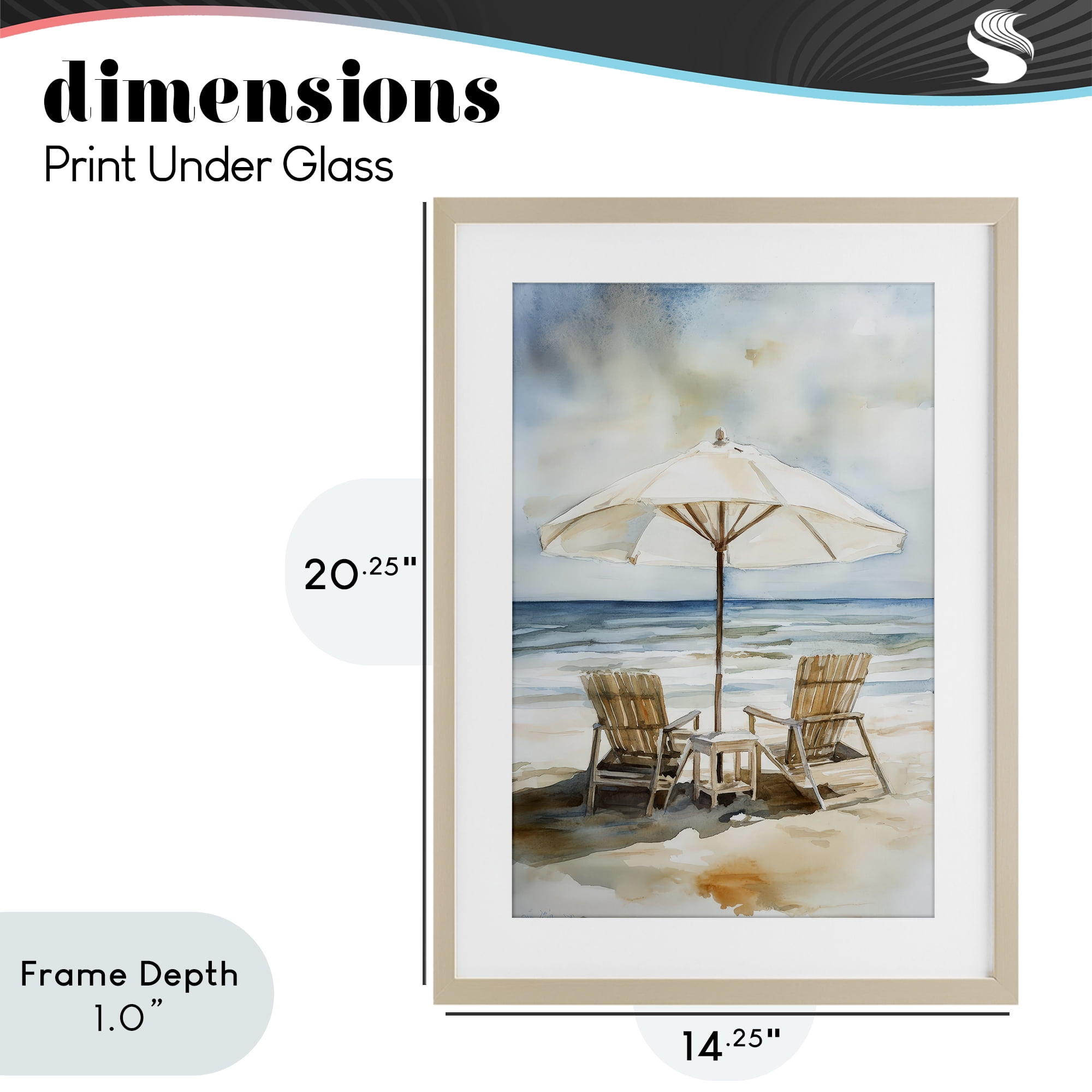 Stupell Industries Watercolor Paradise Beach Scene Birch Framed Print Under Glass, design by Petal Prints Design