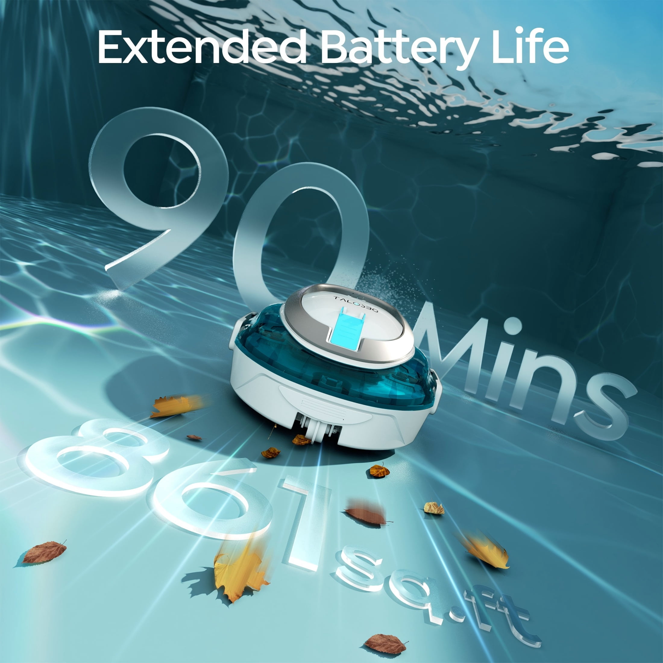 Talosbo S2 Automatic Cordless Robotic Pool Vacuum Cleaner with Dual Filters for Above-Ground & Flat Inground Pools, 90 Min Runtime