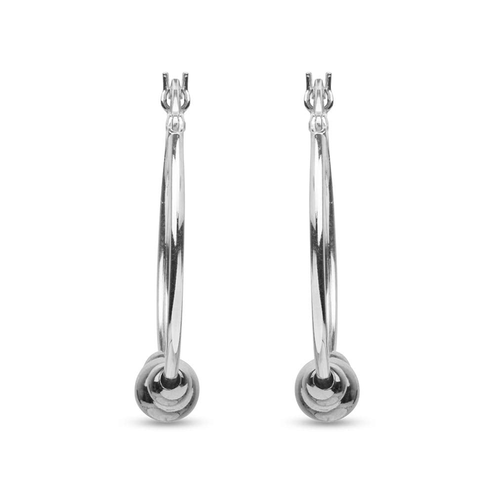 LeCalla 925 Sterling Silver Jewelry Bead Hoop Earring for Women and Teen 25MM