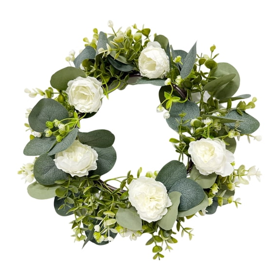 FXMLRLK 13.77 Inch Spring Peony Wreaths for Front Door, Summer Wreath with Peony Floral, Spring Front Door Decor with Party Arrangement Decoration, White