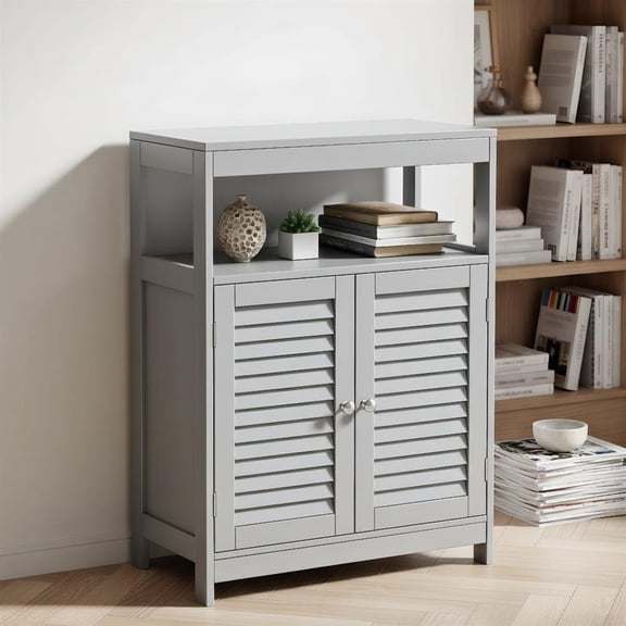 Topcobe Freestanding Bathroom Floor Cabinet with Double Shutter Doors, Bathroom Furniture, Bathroom Cabinet Organizer, Gray