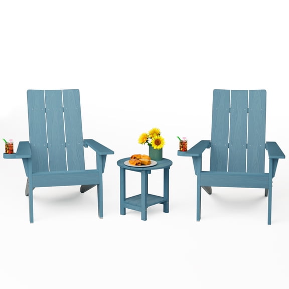 ZEKOO Adirondack Chairs with Table Weather Resistant with Cup Holder, Plastic Lawn Chair, Outdoor Chair